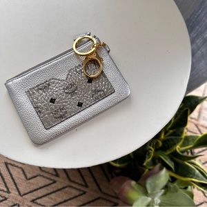 MCM Metallic Silver Visetos Leather Key Pouch Brand New